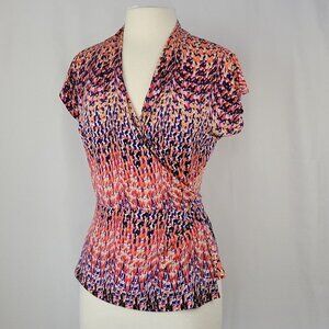 Laundry by Shelli Segal Cap Sleeve Faux Wrap Surplice Blouse Size Small